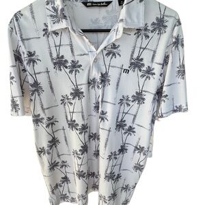 Travis Mathew White and Black Palm Print Polo